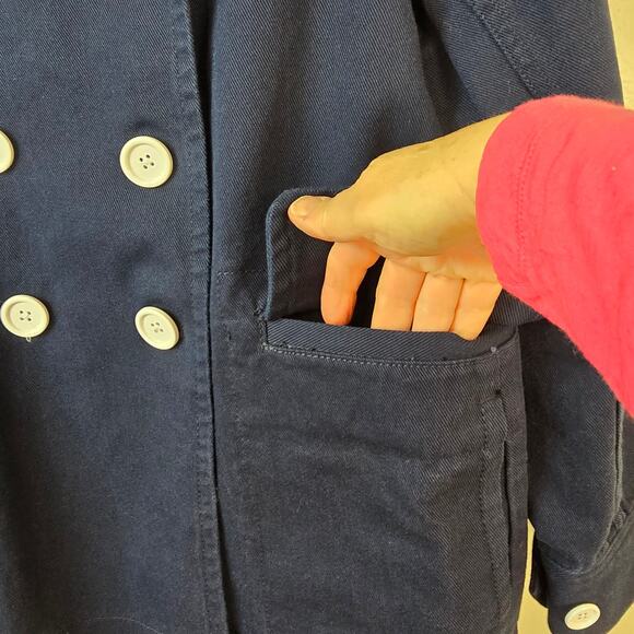 J Crew Pea Coat Women's 10 Navy Double Breasted White Button Heavyweight Twill - Picture 5 of 15